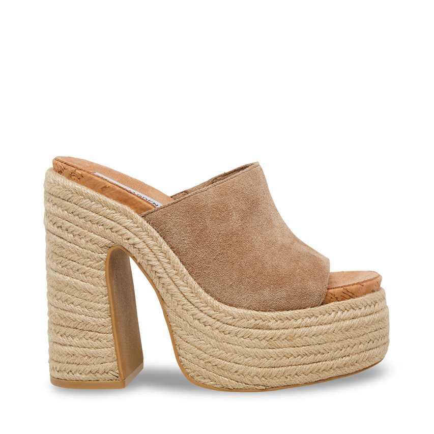 Light Brown Steve Madden Becca Suede Women\'s Platform Sandals | PH 9820FTC